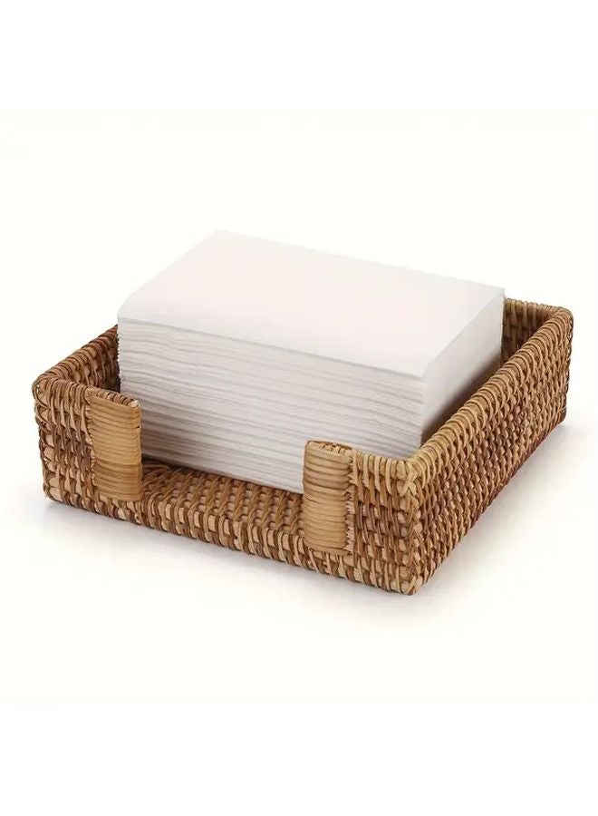 حامل ورق التدحرج المربع البني من الروطان صينية منسوجة للمطبخ أو سطح عمل الحمام - Image 2